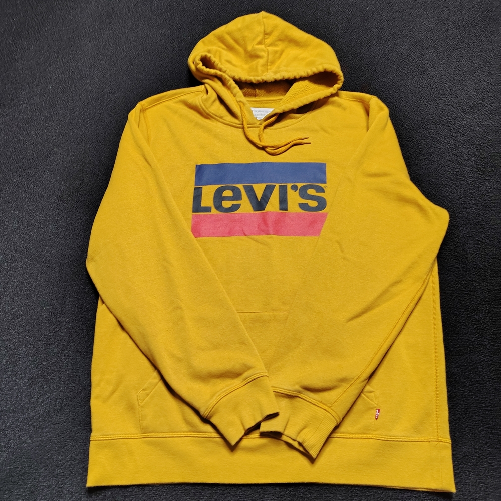Levi's Mustard Yellow Logo Pullover Sweatshirt Hoodie Men's Large Strauss